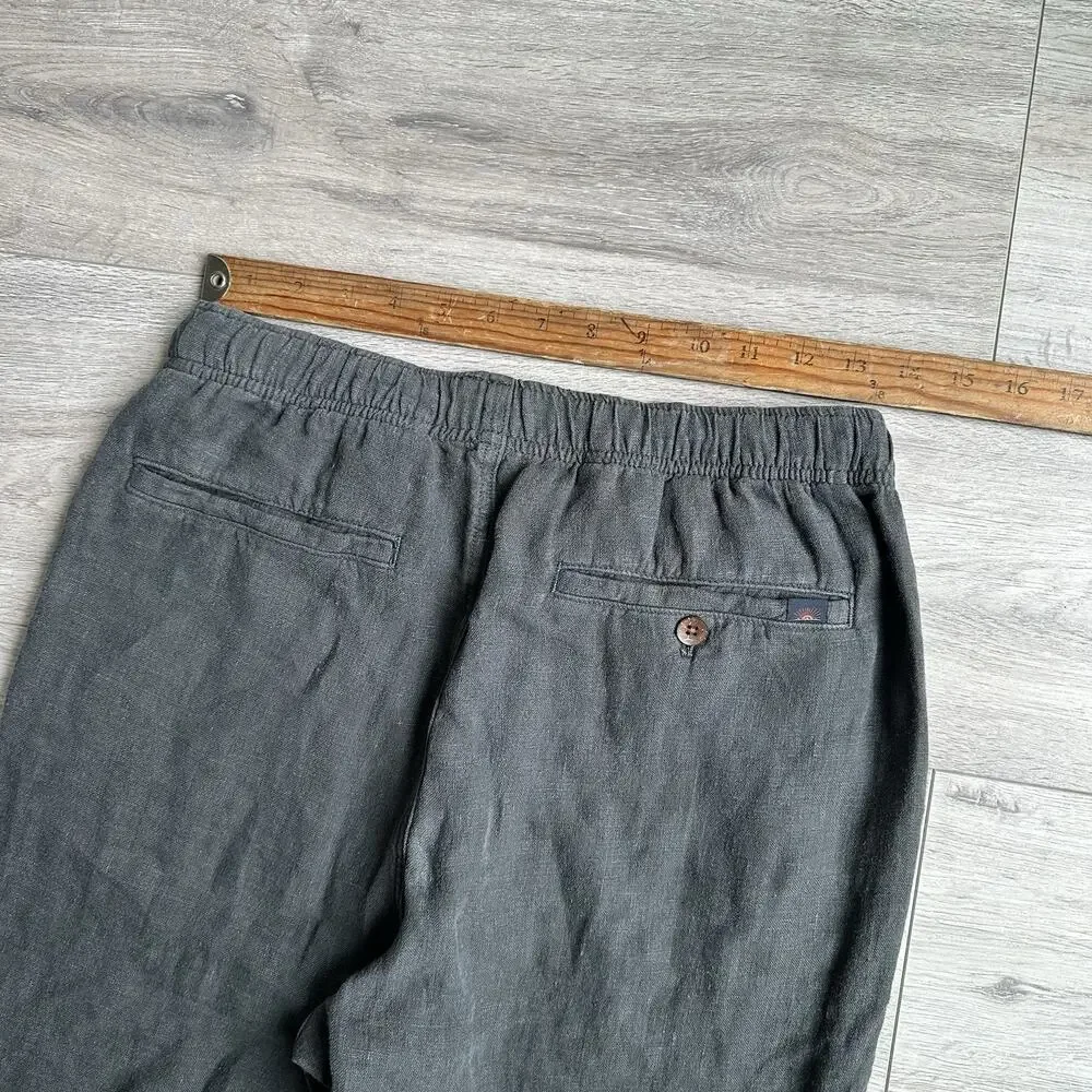 Faherty Men Small 100% Linen Drawstring Pants Gray $168 Lightweight